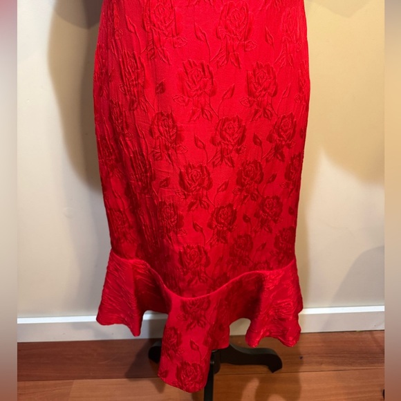 Carolyne Roehm for Neiman Marcus Vintage Dress Sz 8 Red Floral Puff Sleeves - Picture 2 of 13